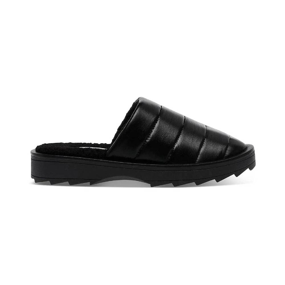 NEW STEVE MADDEN women's chex quilted faux fur lined slippers in black